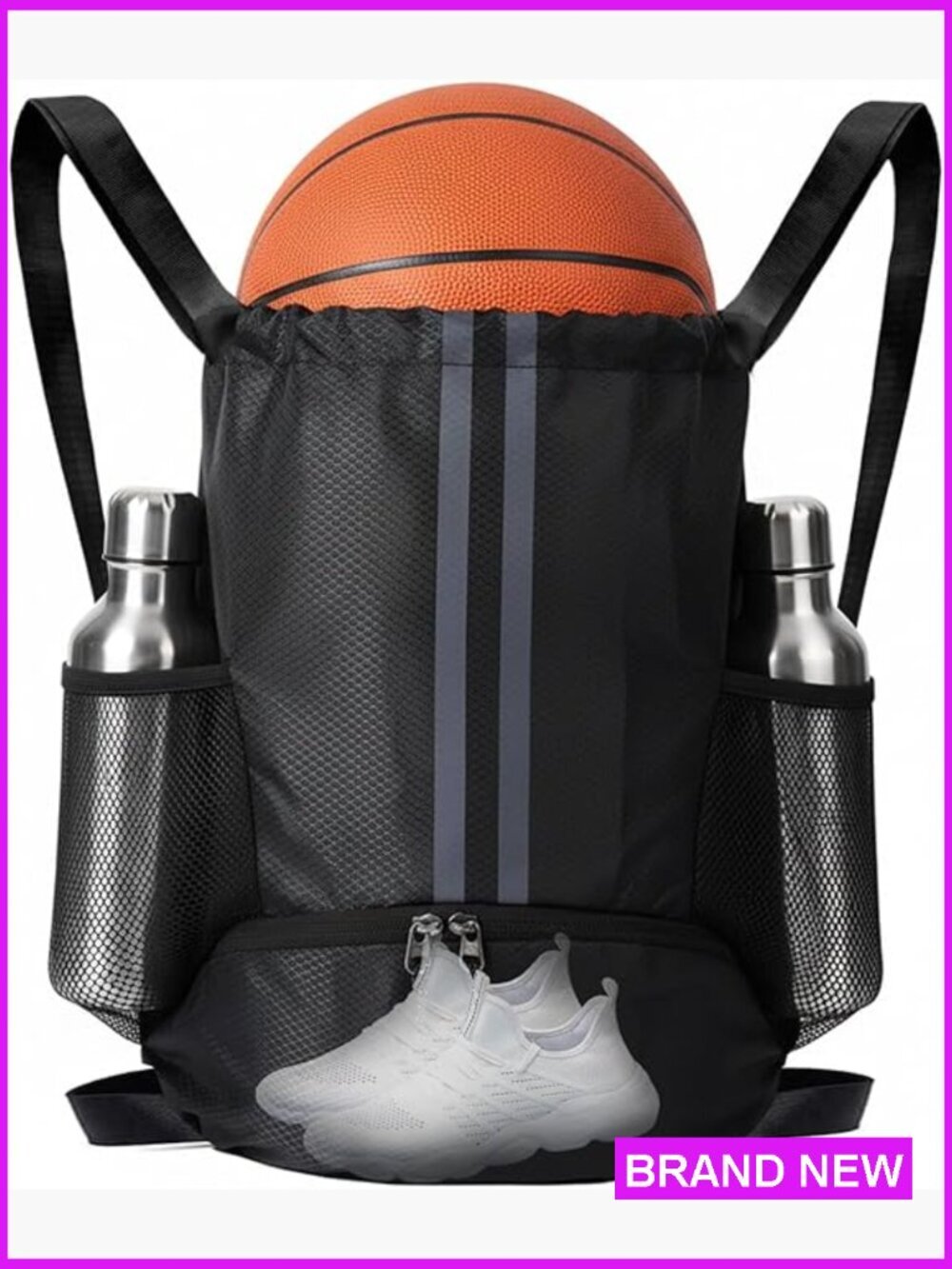 Drawstring Backpack with Shoe Compartment Water Resistant Gym Bag Sports String